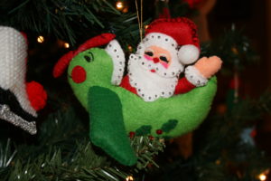 santa in a plane, felt ornament