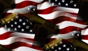 american flag, gun, and bullets