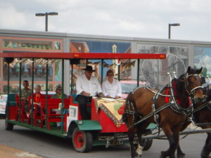 Trolly car pulled by horses