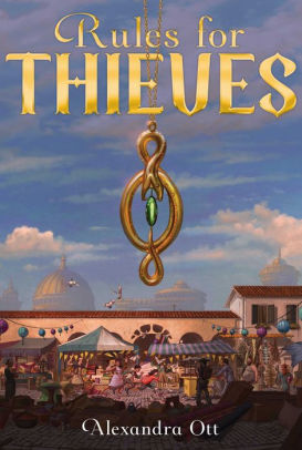 A pendant hangs from the title; a marketplace with tents, and two kids running through it